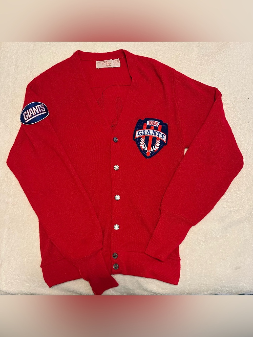 Vintage 50s 60s New York Giants Embroidered Fox Collection Cardigan Sweater Sz L